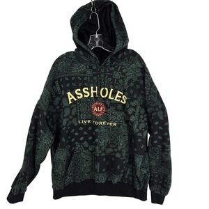 A$$holes Live Forever Hoodie Mens 2XL Black Green Paisley Graphic Sweatshirt ALF